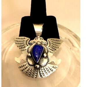 Navajo Chimney Butte Sterling Lapis Lazuli Double Thunderbird PENDANT 26g